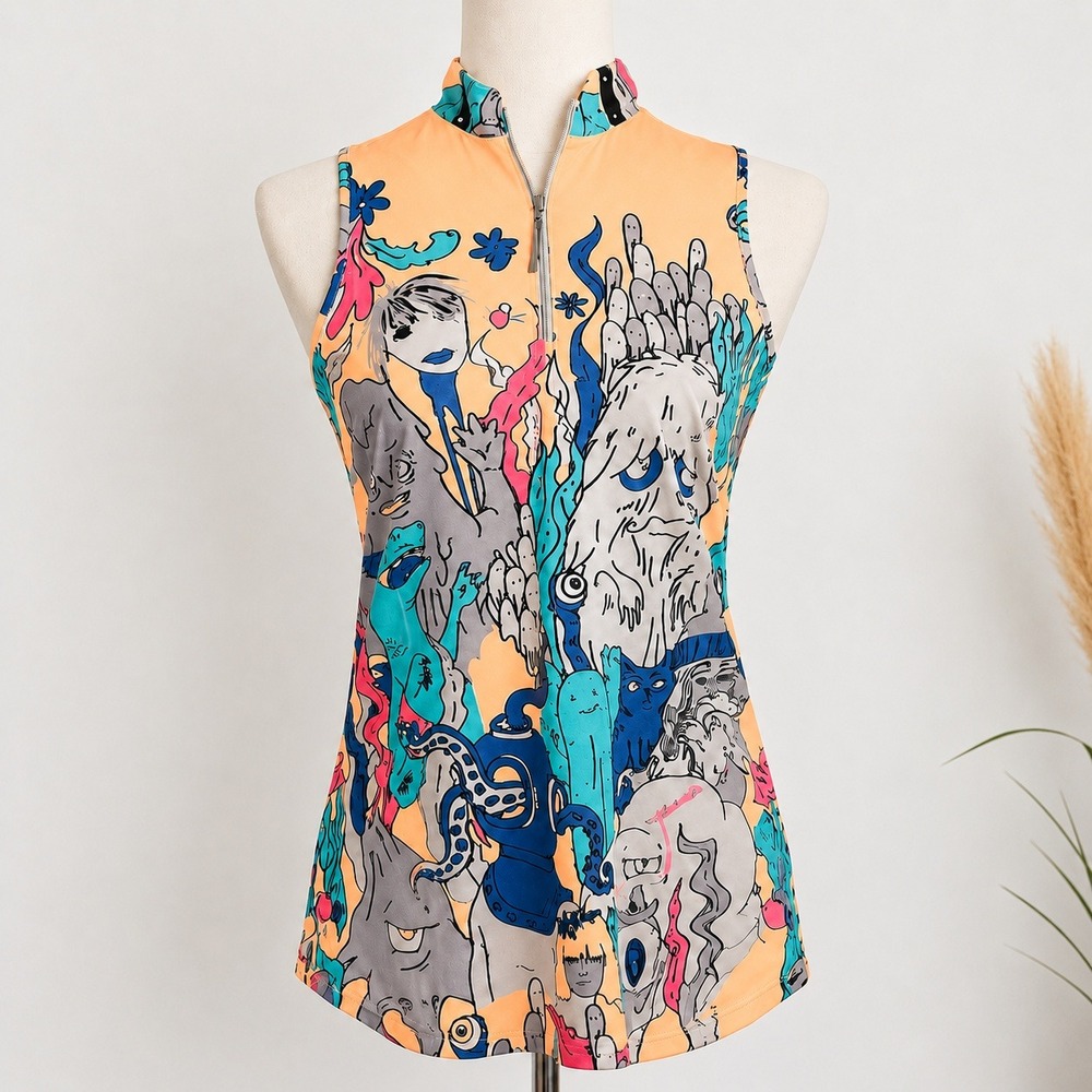 Jamie Sadock NEW Apricot Monster Party Life Print Pickleball Top SZ Small Sporty